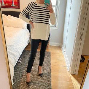 Navy leather pants w/heel zippers